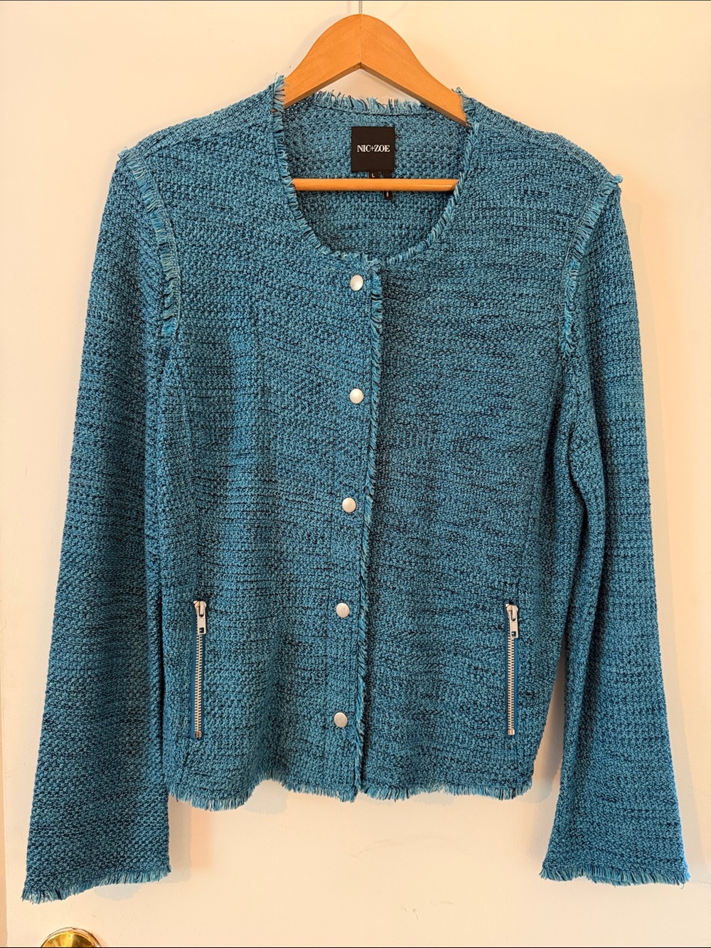 NIC+ZOE Teal Button-Front Knit Cardigan with Zip Pockets